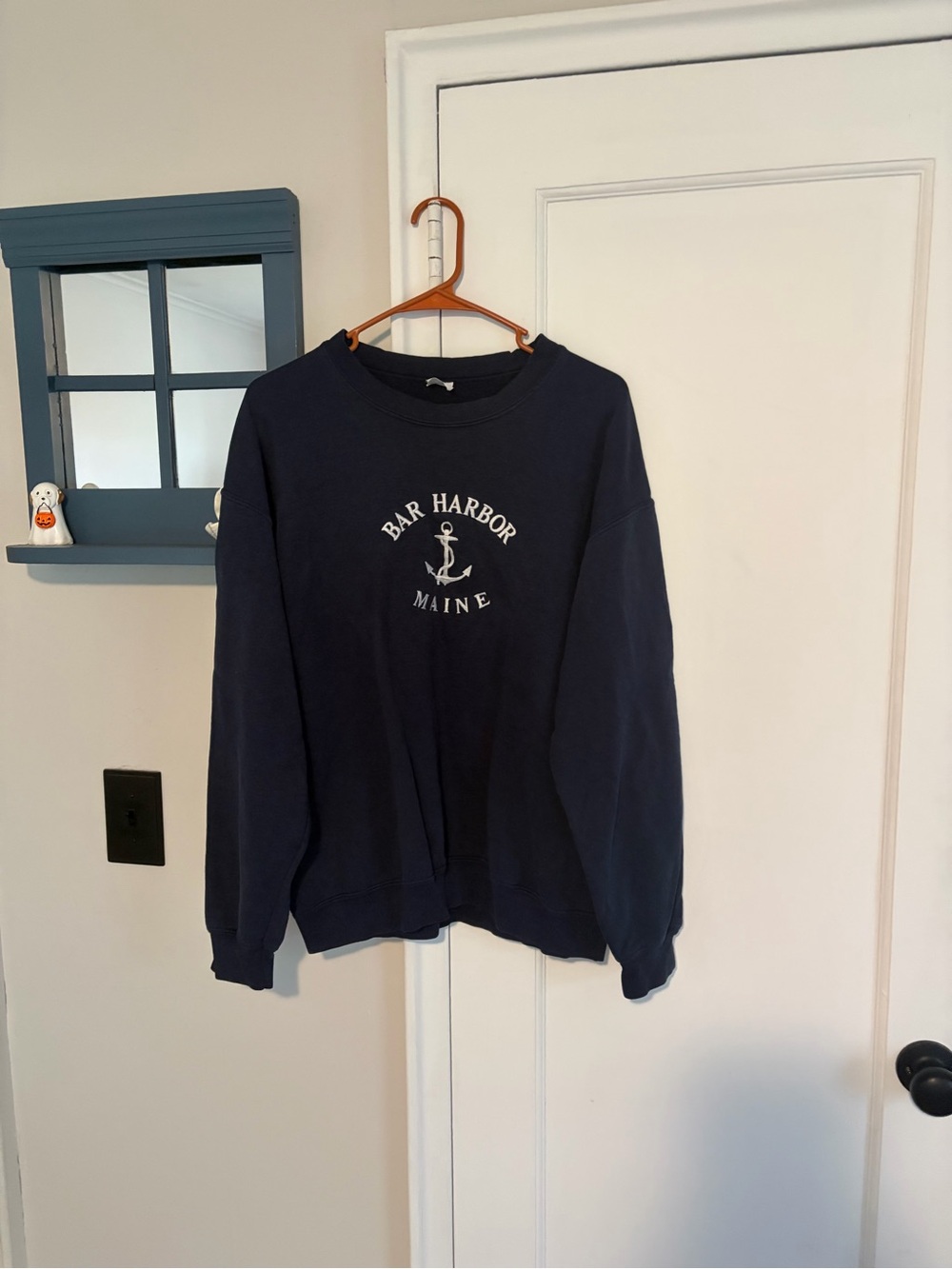 Gildan Navy Crewneck Sweatshirt with Bar Harbor Anchor Graphic